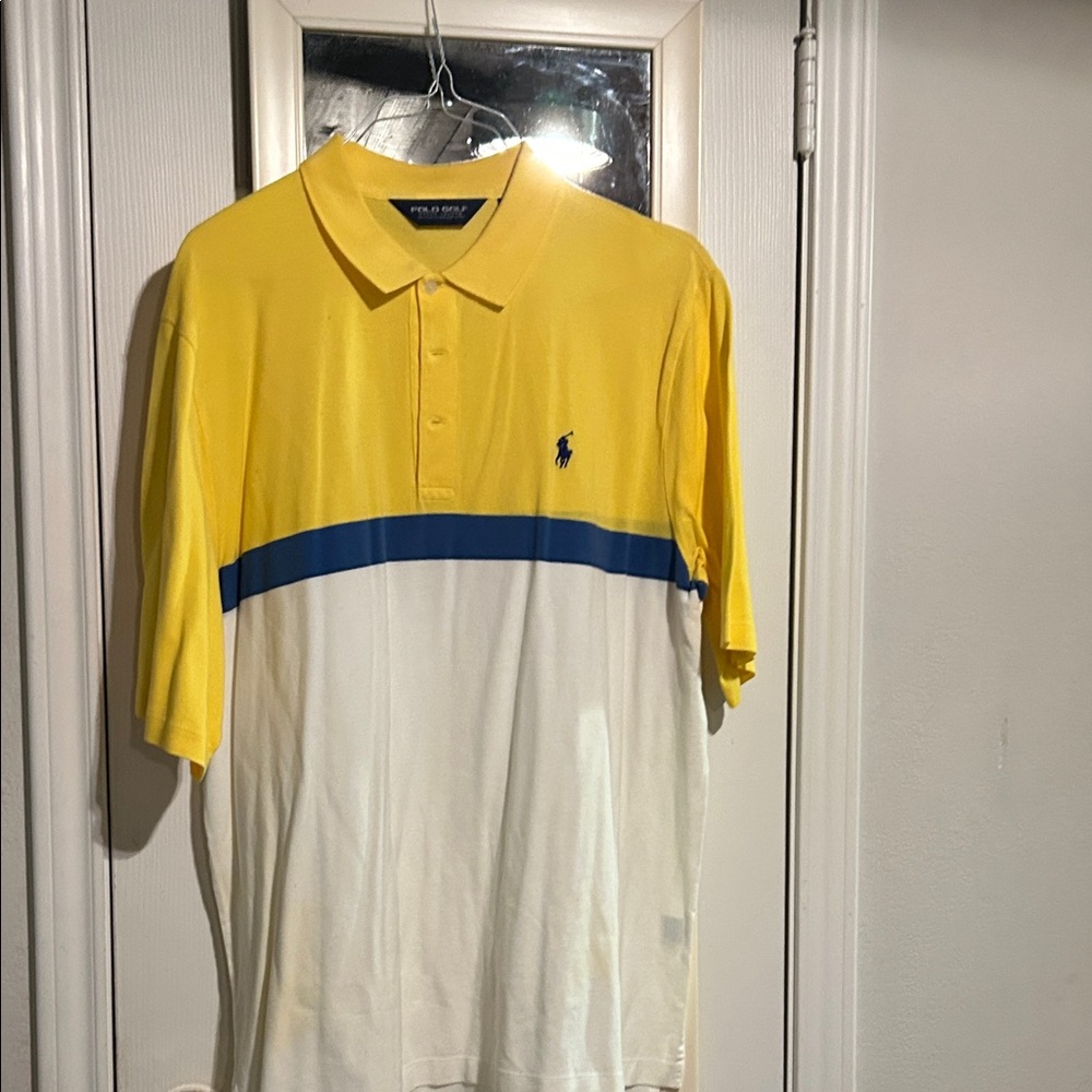 Polo by Ralph Lauren Yellow, Blue, and White Men's Polo Shirt